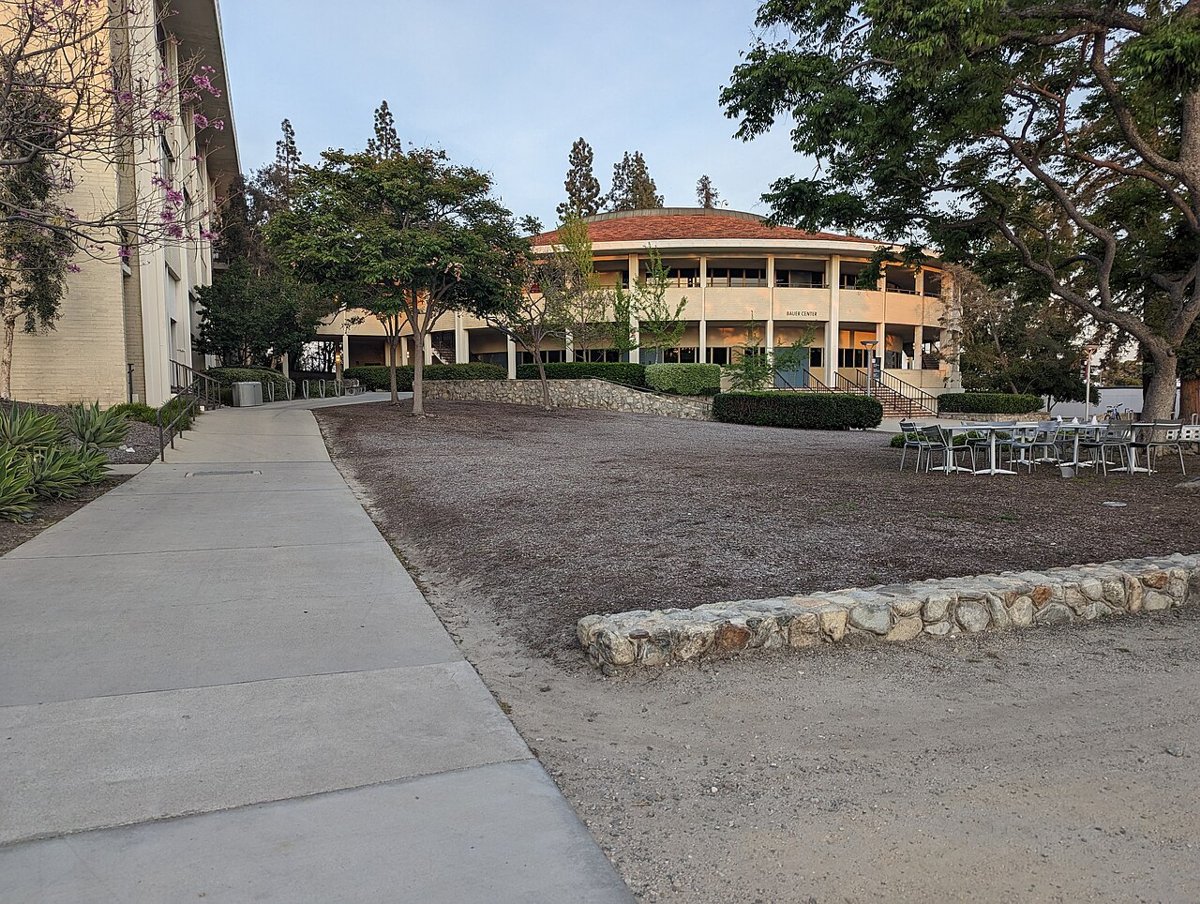 Claremont McKenna College campus, looking east toward the Bauer Center