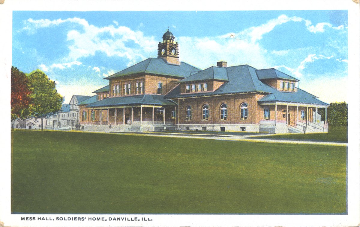 Postcard showing the mess hall at the Soldiers' Home in Danville, Illinois, USA circa