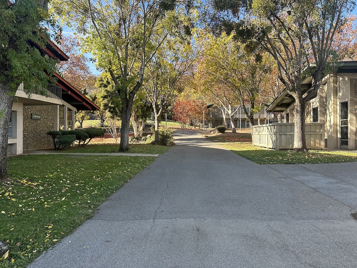 Gavilan College Campus, 2024, front view with library and humanities buildings