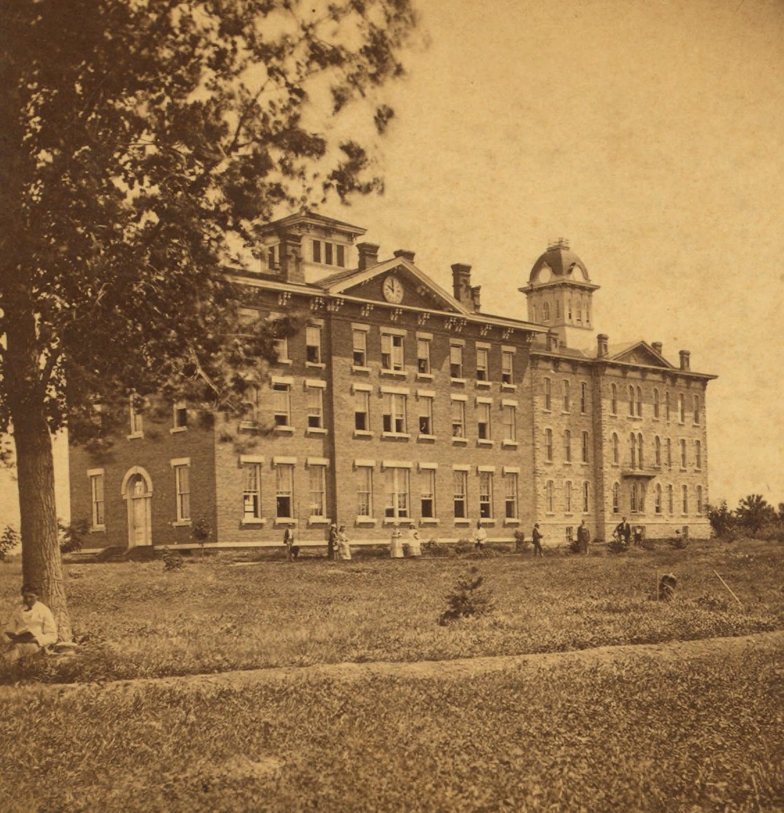 Before the June 17, 1882 tornado that destroyed these buildings, from- College before the storm, by Everett, James E., 1834