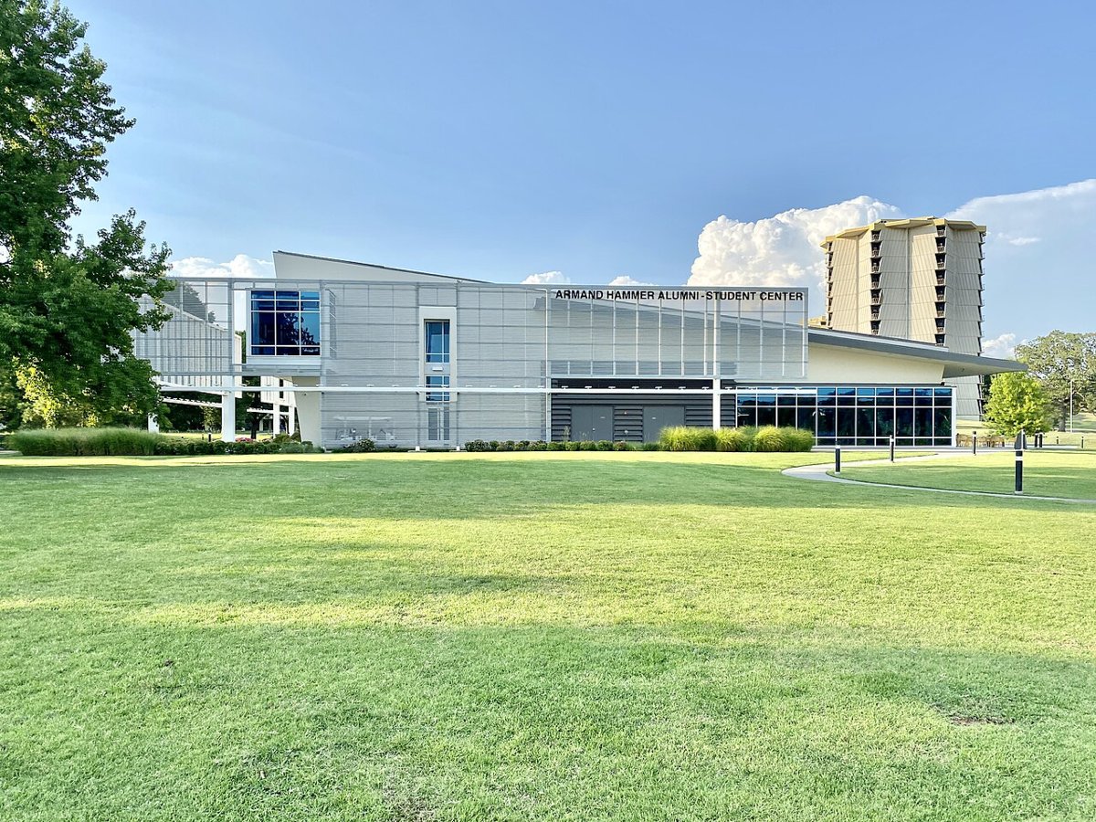 Oral Roberts University large hands entrance from the air summer