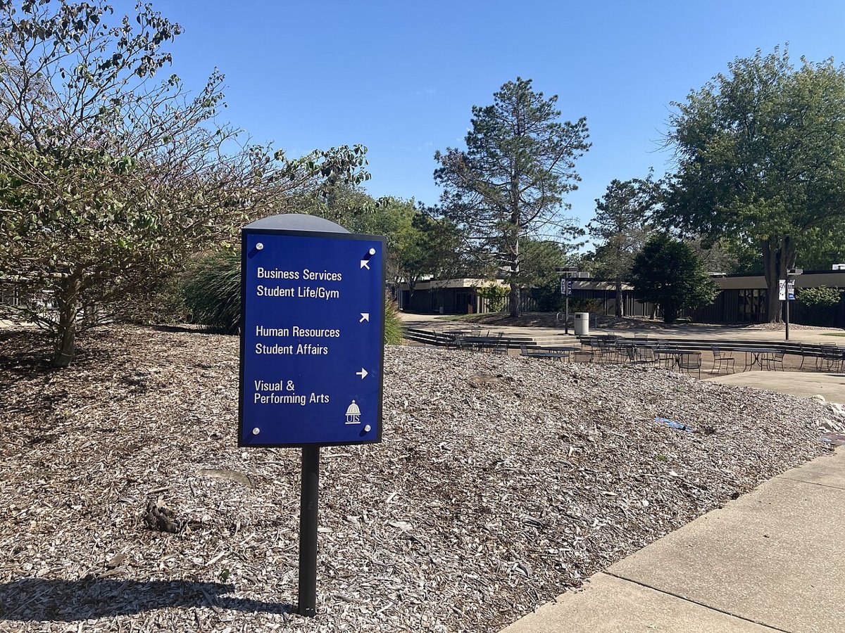 University of Illinois at Springfield, campus directory sign and courtyard